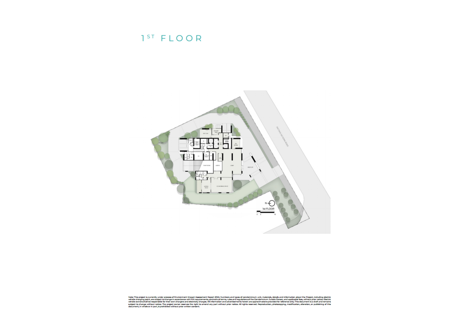 แปลนพื้นของชั้นที่ 1 ของเทตต์ พัทยา แสดงผังของล็อบบี้ ห้องประชุม และสิ่งอำนวยความสะดวก