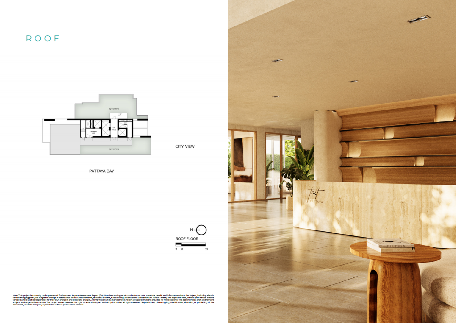 แปลนพื้นของชั้นดาดฟ้าของเทตต์ พัทยา แสดงผังของสกายเด็ค และวิวเมืองกับอ่าวพัทยา